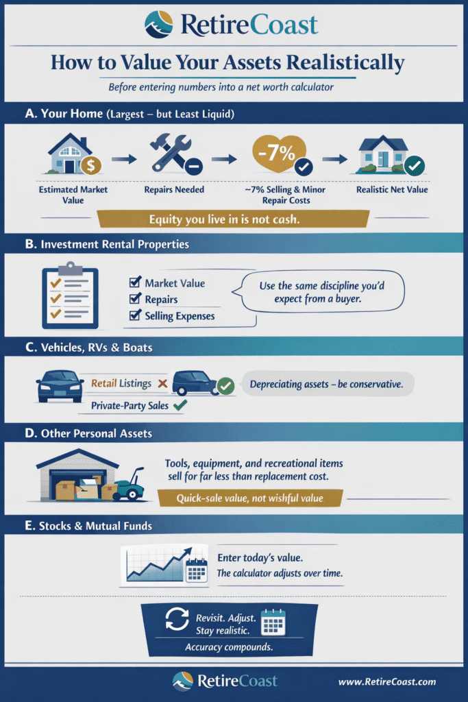 infographic evaluating your debts realistically shows starting point, subtract repair costs and selling costs for real net value