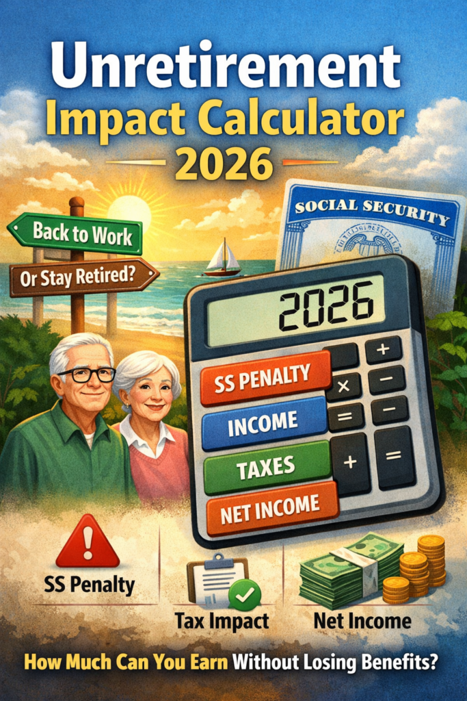Unretirement calculator showing Social Security earnings test and tax impact for 2026