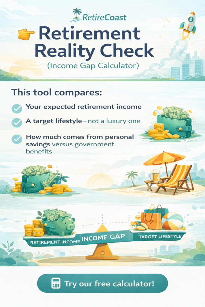Infographic showing a retirement reality check comparing expe