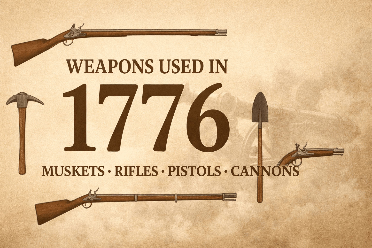 Weapons Used in 1776 article image showing Revolutionary War weapons