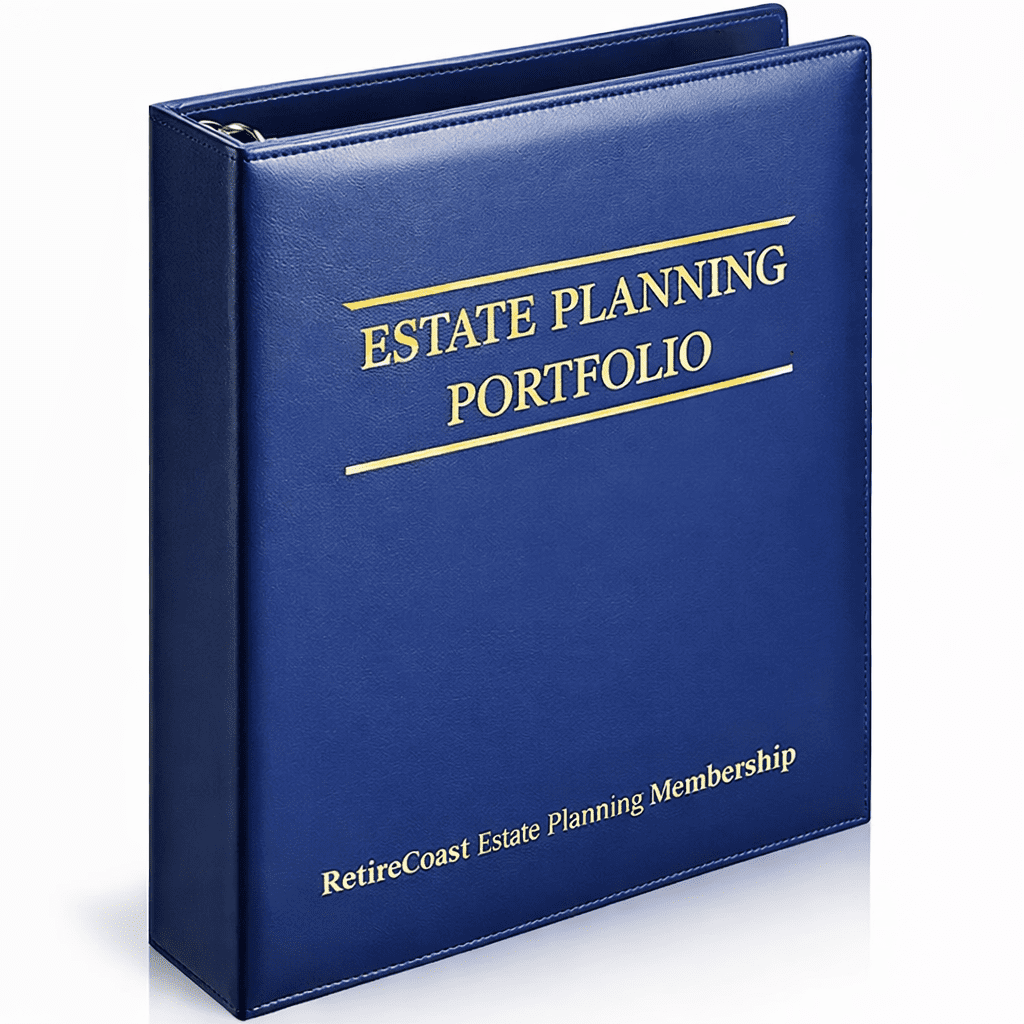 Estate planning portfolio binder representing RetireCoast Estate Planning Membership tools
