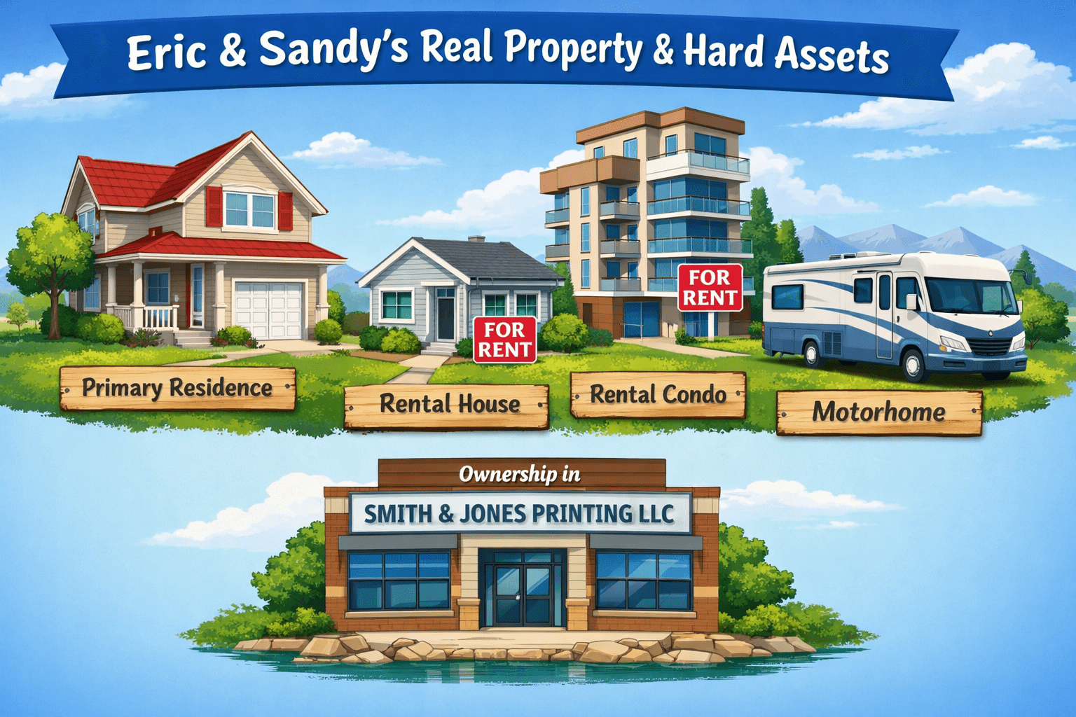 Eric and Sandy’s combined real estate and hard assets before implementing a layered asset protection strategy.