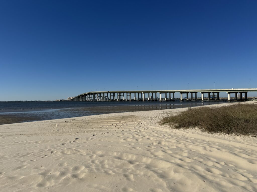 Ocean Springs Beach looking a the Biloxi-Ocean Springs Bridge