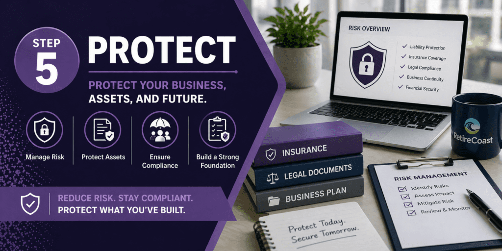 Business membership step 5 protect showing asset protection risk management and business structure planning