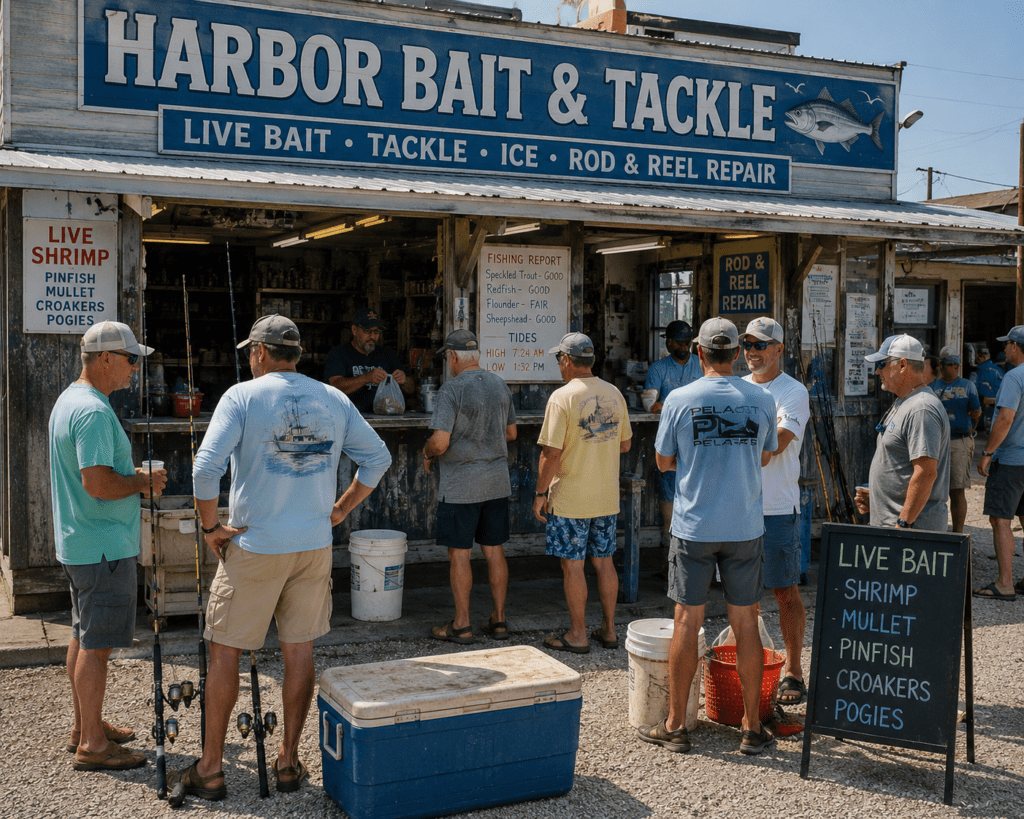 image of a local bait and tackle shop where fishemen stop to share secrets