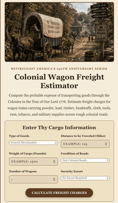 image of colonial wagon freight estimator