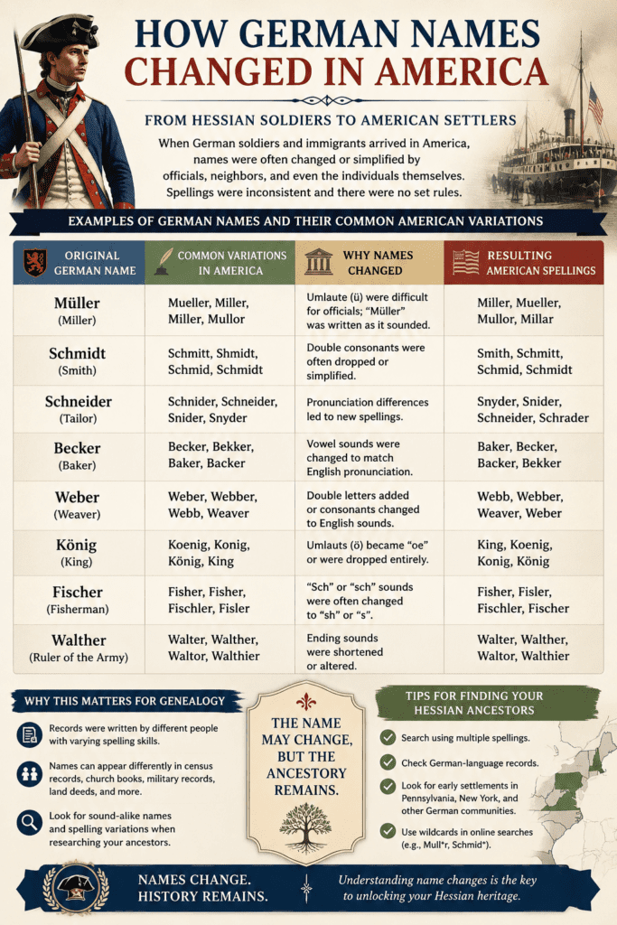 infographic showing German names decended from Hessian Soldiers