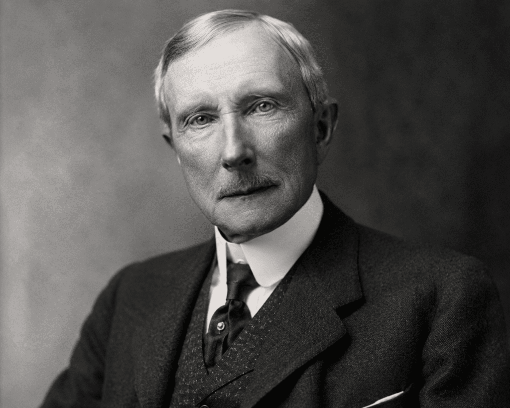 Vintage-style portrait of John D. Rockefeller, founder of Standard Oil and one of the most influential industrialists in American history. Rockefeller's family traced its roots to German immigrants from the Rhineland region, and his business empire made him one of the wealthiest individuals ever to live.