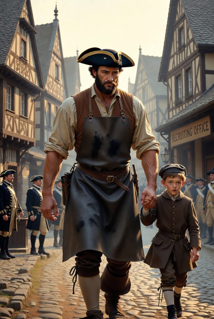 father taking his 7 year old son to register for the military in Hesse (Germany)