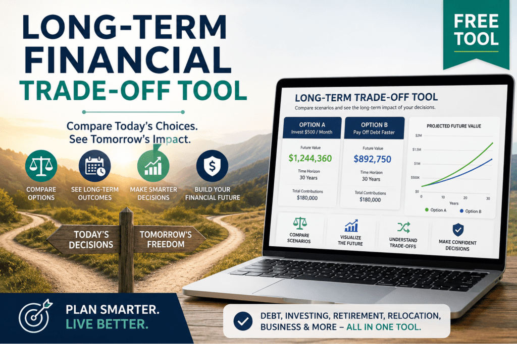 Featured image for a Cash-Out Refinance Impact Calculator displaying mortgage refinancing comparisons, increased monthly payments, interest cost projections, and home equity cash-out analysis on a laptop screen.