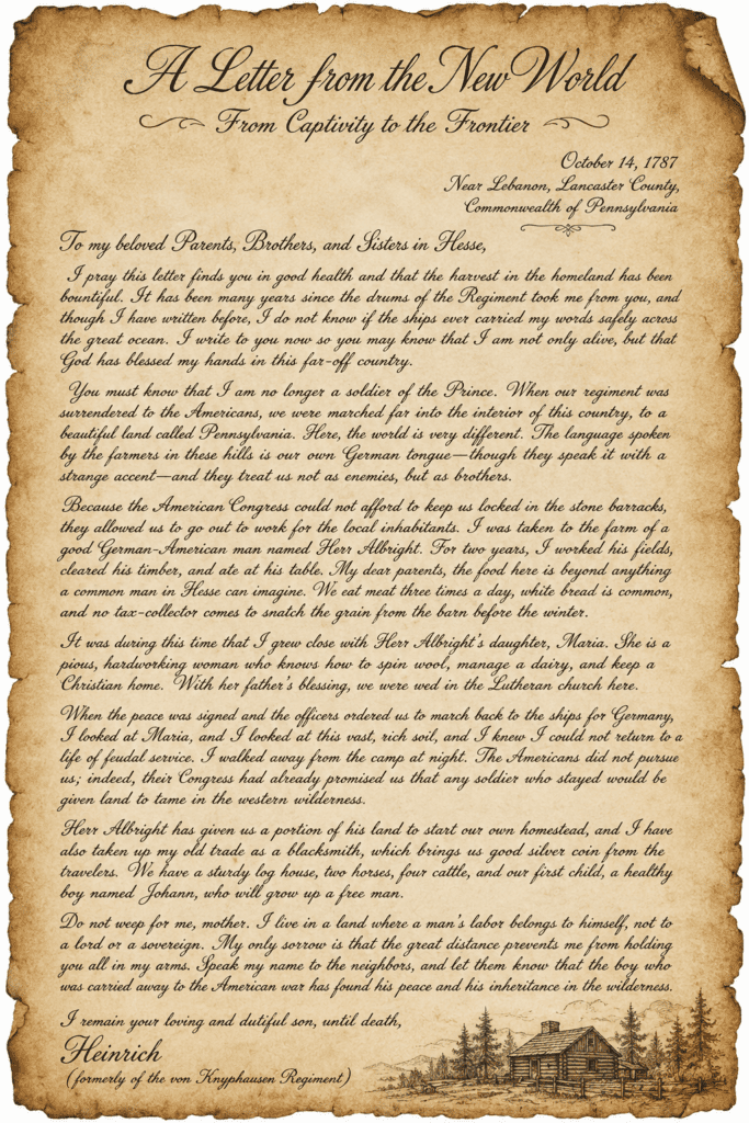 reproduction of actual letter home from a Hessian in 1787
