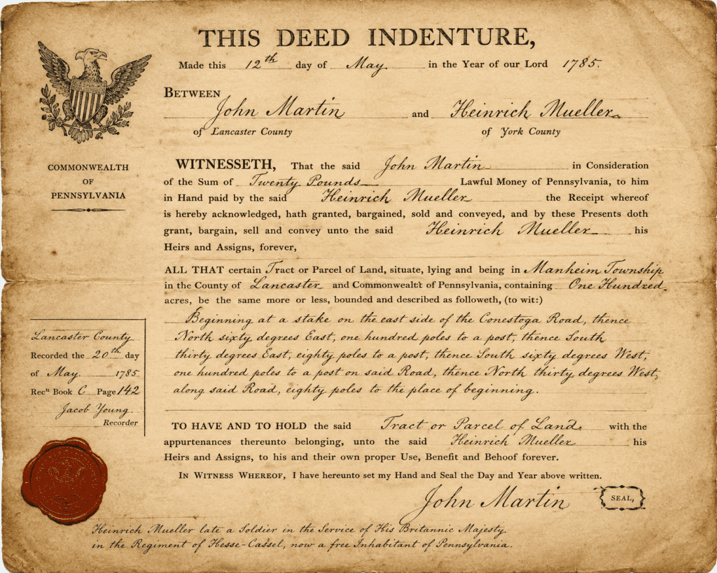 image of a property deed given to a hessian 