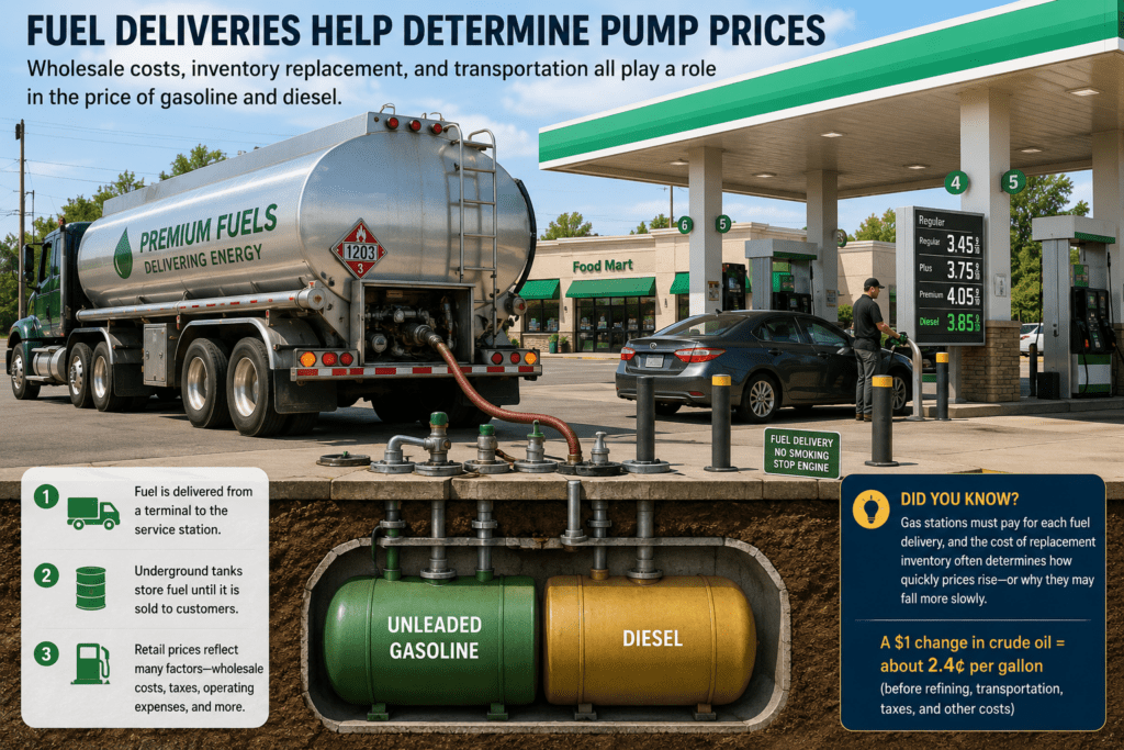 image of oil tanker delivering fuel to a gasoline station