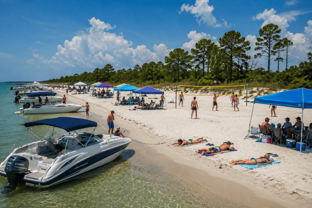 image of boats and people camping on horn island