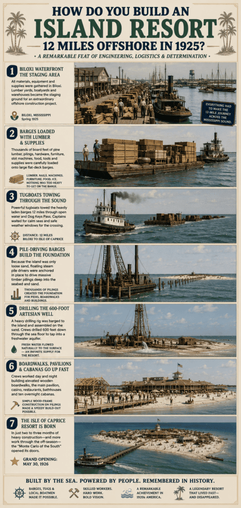 infographic building an island in record time shows 12 miles offshore in 1925