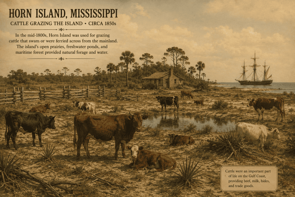 cattle grazing on horn island in 1850's 
