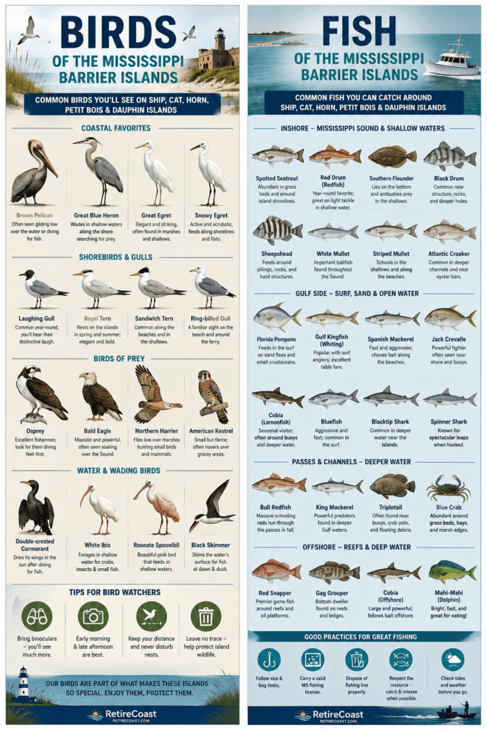 infographic birds and fish of the barrier islands of mississippi