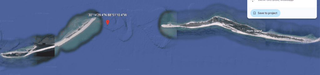 Google earth image showing the location of the former Isle of Caprice