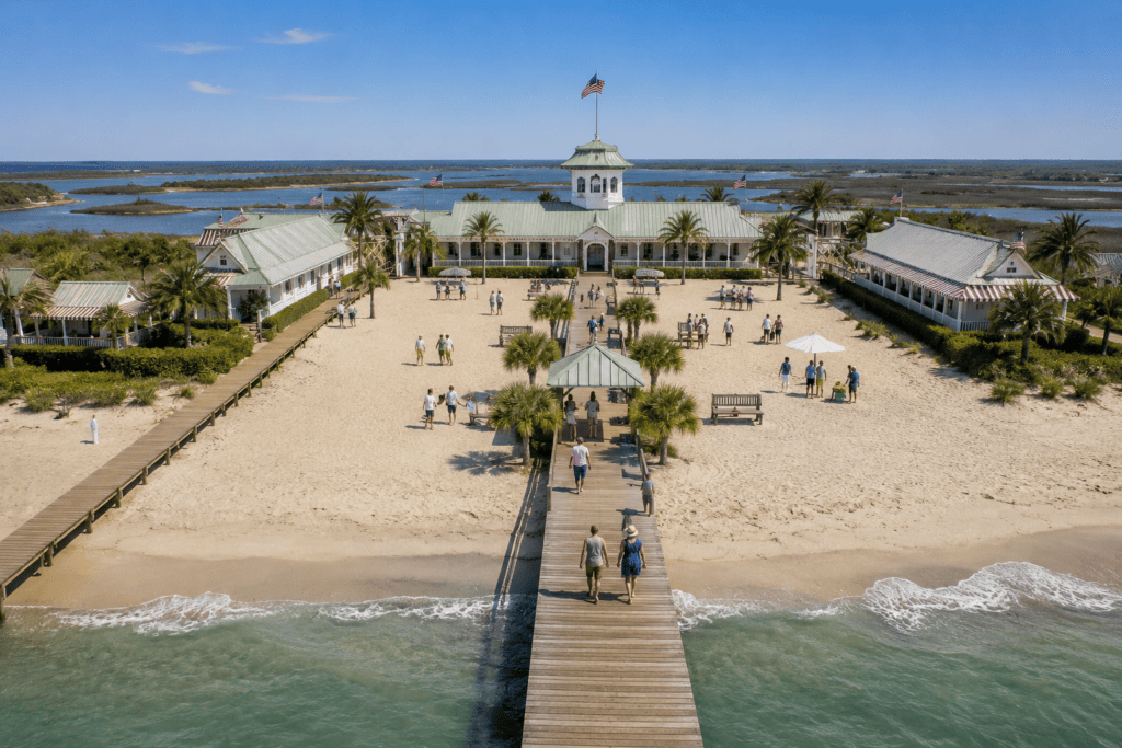 AI enhanced version of an original post card showing the Isle of Caprice resort