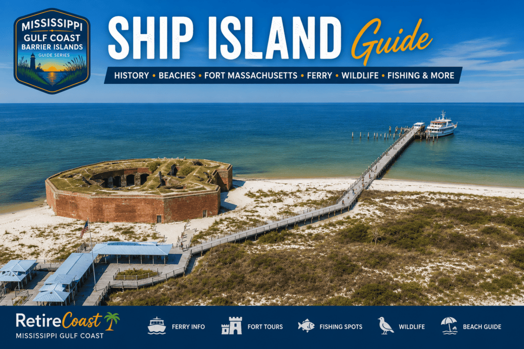 Ship island guide image of ship island and fort plus pier