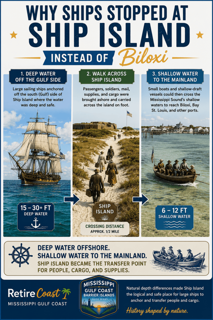 why ships stopped at ship island instead of Biloxi infographic