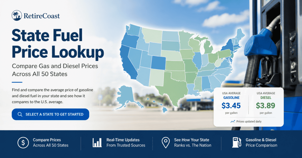 State Fuel Price Lookup comparing gasoline and diesel prices across all 50 states
