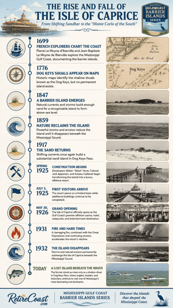 time line infographic showing creation of resort and its ending